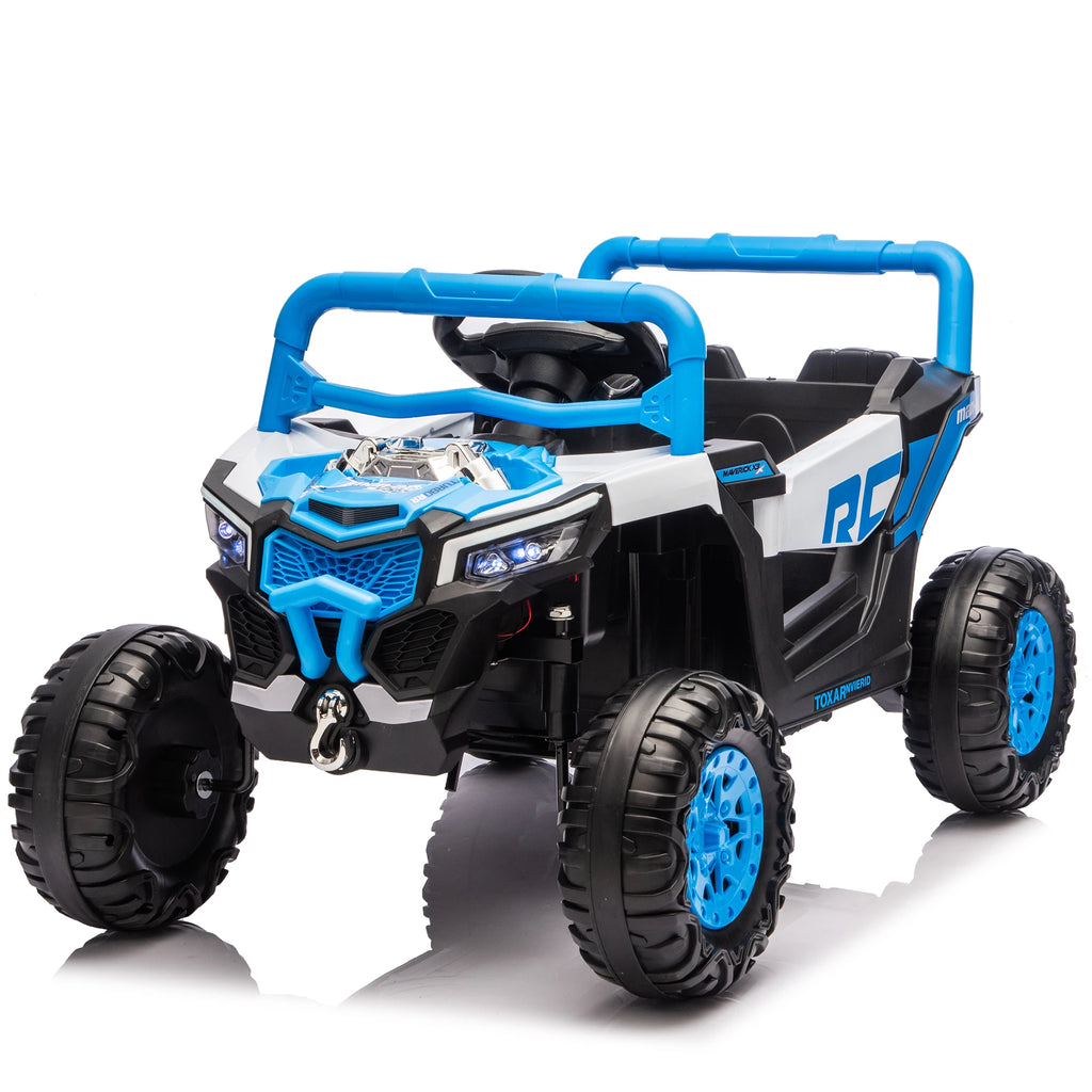 12V Kids Ride on UTV with Parent Remote Control Suspension Anti-slip Wheels LED Lights Music Player Swing Function for Kids Blue