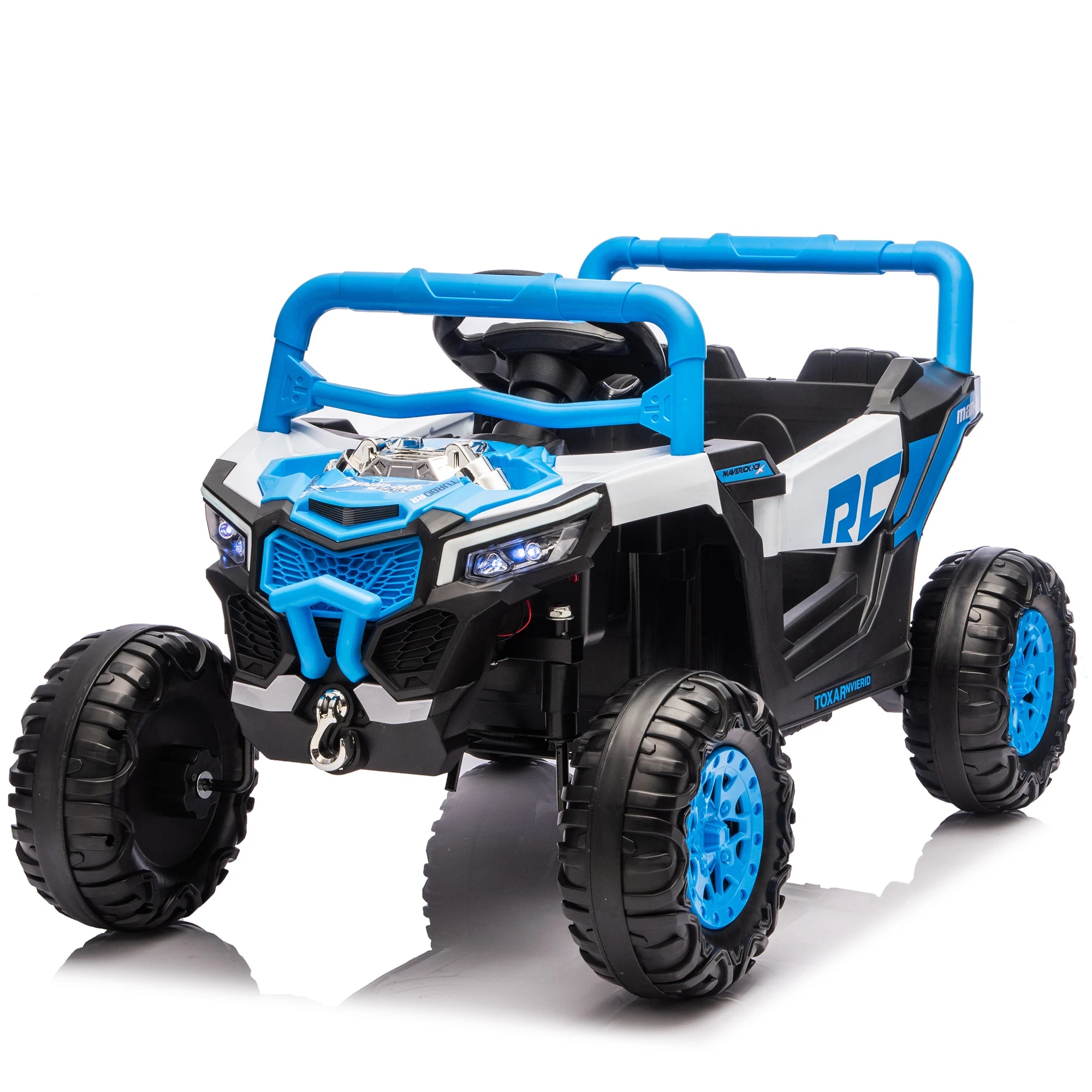 12V Kids Ride on UTV with Parent Remote Control Suspension Anti-slip Wheels LED Lights Music Player Swing Function for Kids Blue