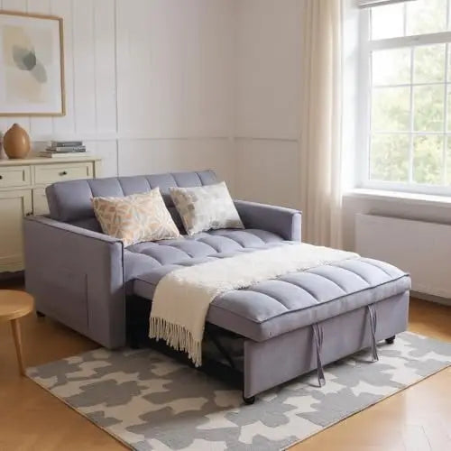 3-In-1 Convertible Sofa Bed With Side Pockets, Corduroy Fabric Loveseat Sleeper For Living Room, Dark Gray