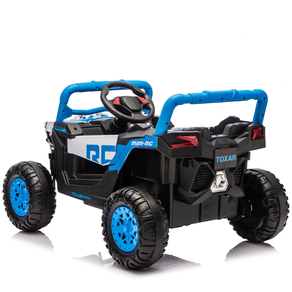 12V Kids Ride on UTV with Parent Remote Control Suspension Anti-slip Wheels LED Lights Music Player Swing Function for Kids Blue