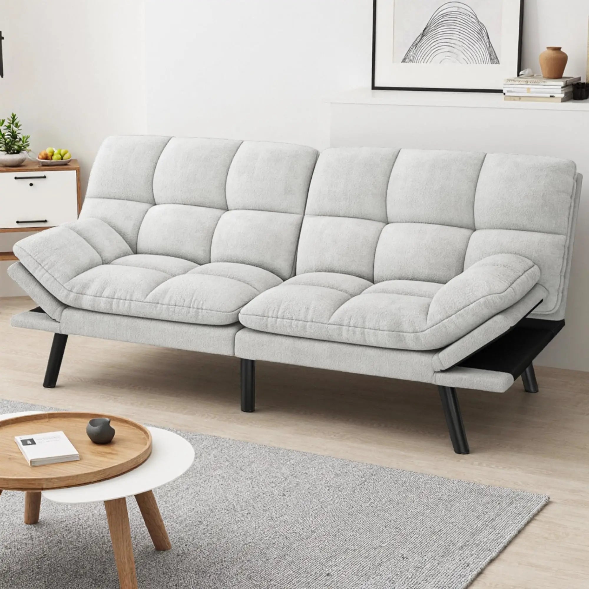 Modern 70-Inch Convertible Futon Couch With Adjustable Backrest, Armrests, And Multi-Position Folding Design For Living Room Or