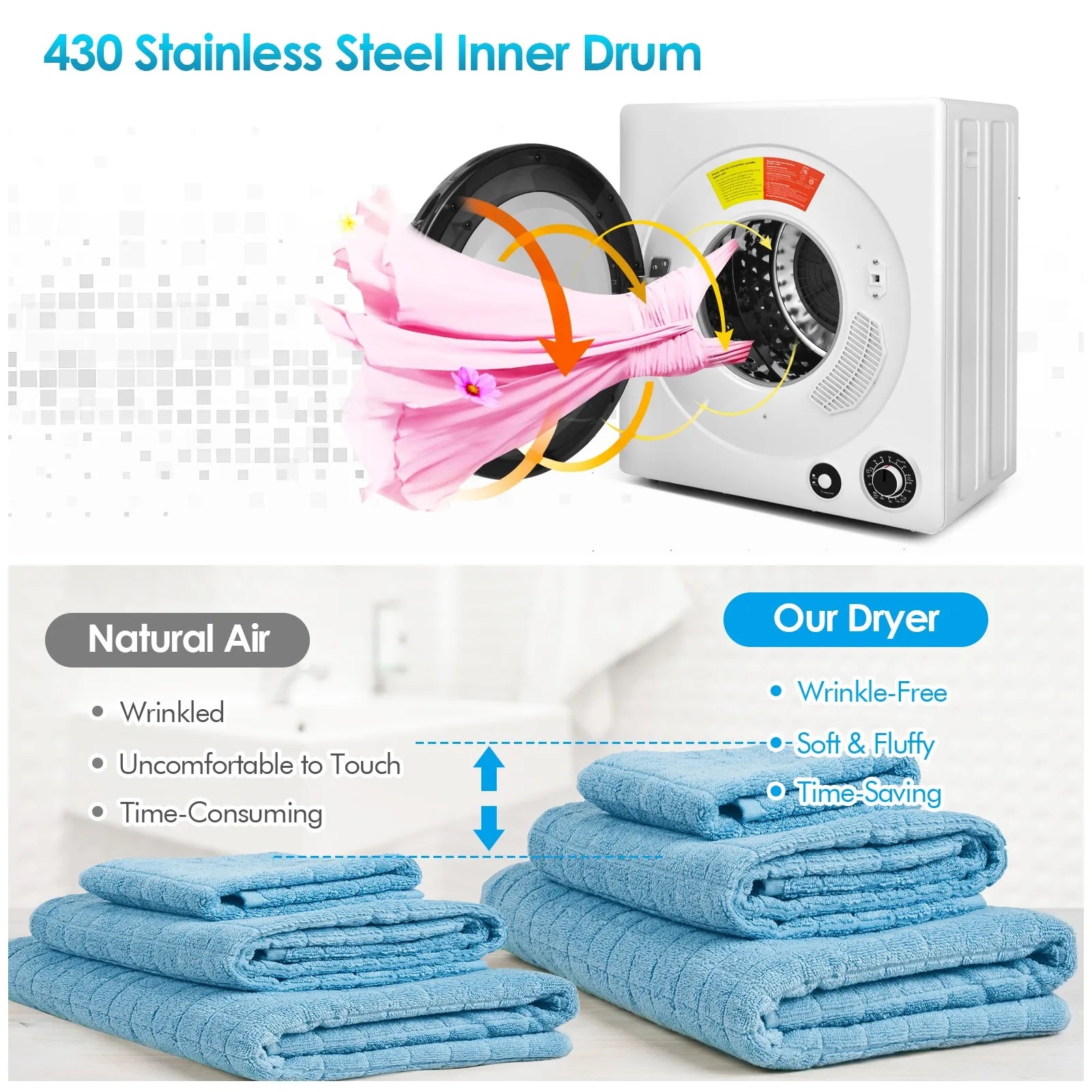 13.2 lbs Compact Laundry Dryer 3.22 Cu Ft. Electric Clothes Dryer with Timer