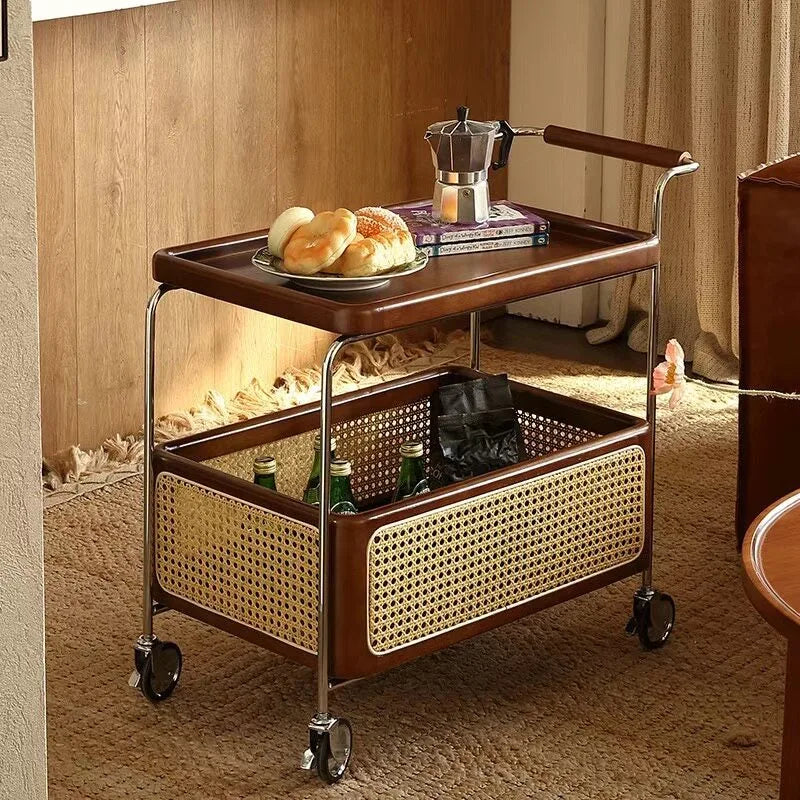 Heavy Duty Stainless Steel Hotel Bellman Luggage Cart | 40KG Load Quiet Wheel Tea Serving Trolley Commercial