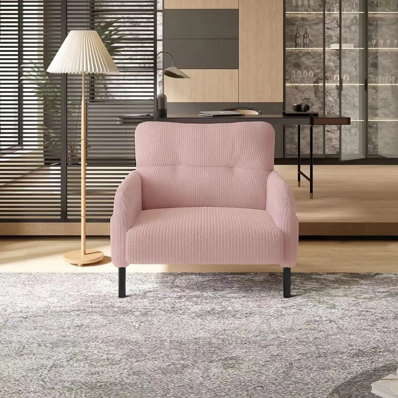 26 Inch Corduroy Single Sofa Chair With Side Pockets High Resilience Cushion Modern Ergonomic Living Room Accent Chair