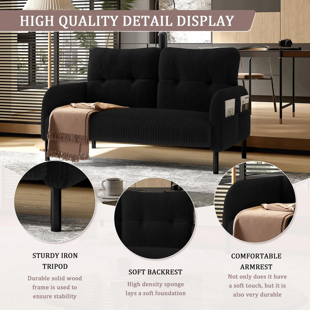 26 Inch Corduroy Single Sofa Chair With Side Pockets High Resilience Cushion Modern Ergonomic Living Room Accent Chair