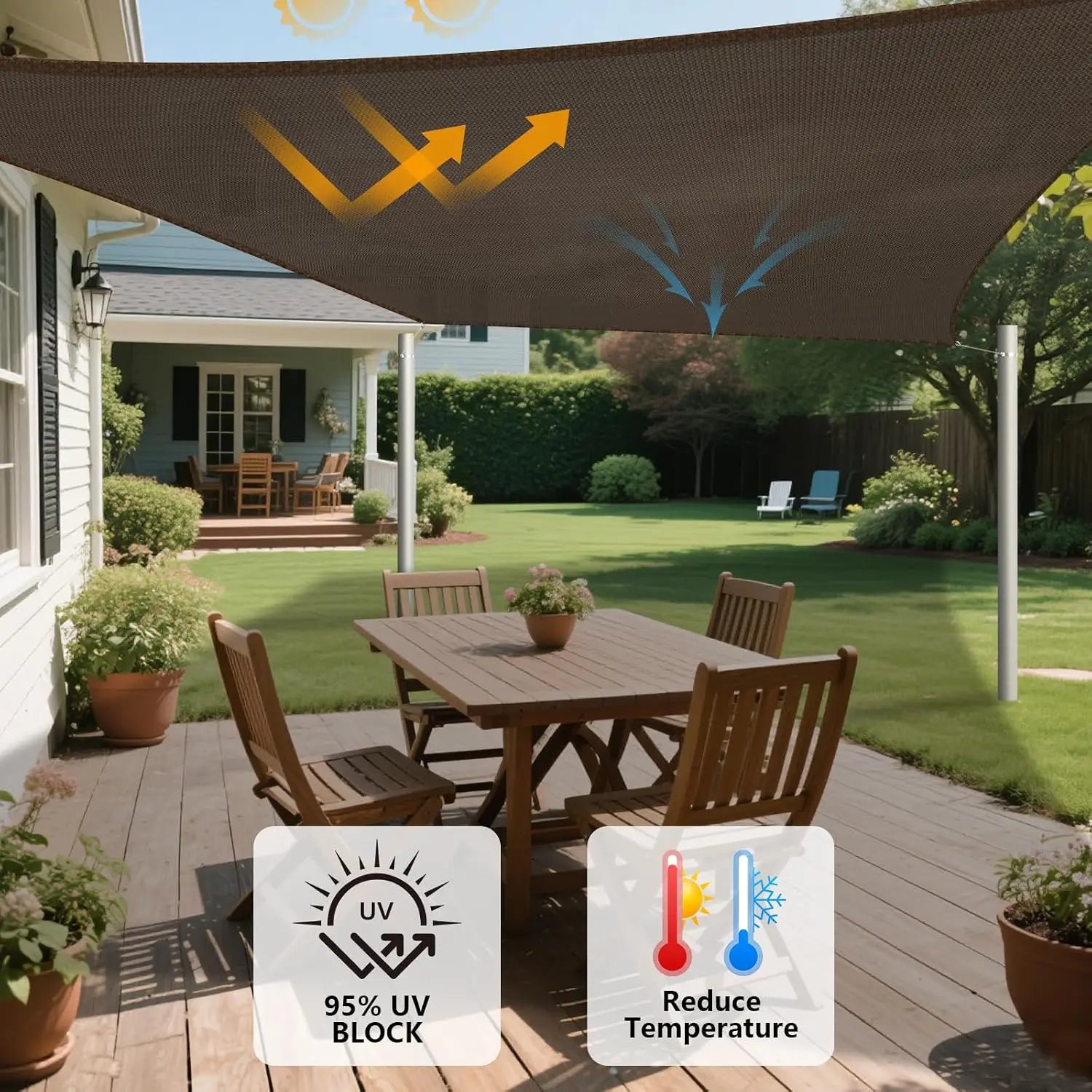 Polyethylene Sun Shade Sail, Heavy Duty Commercial Grade Rectangle Canopy For Backyard Patio Outdoor Deck And Garden, Durable UV Protection Breathable Awning Cover, Brown Single Pack