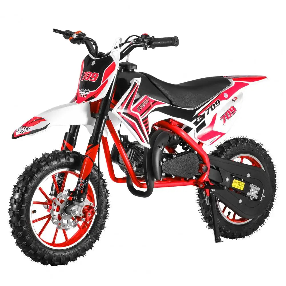 Mini Motocross Bike, Ergonomic Handle 49cc 2-Stroke Kids Dirt Bike, Gas Power Children Motorcycle, Racing Max Speed 30KM/H (Red)