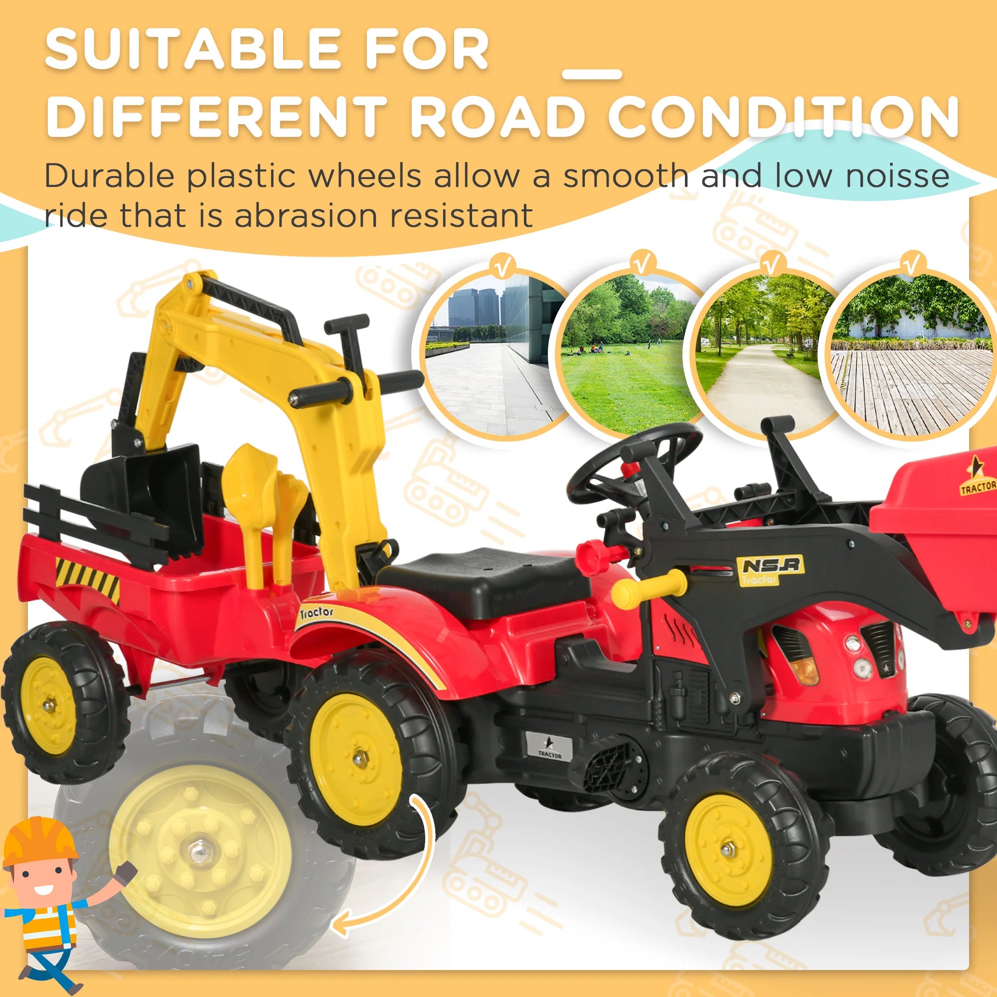 Kids Ride on Electric Tractor LED Lights Storage for Kids Yellow