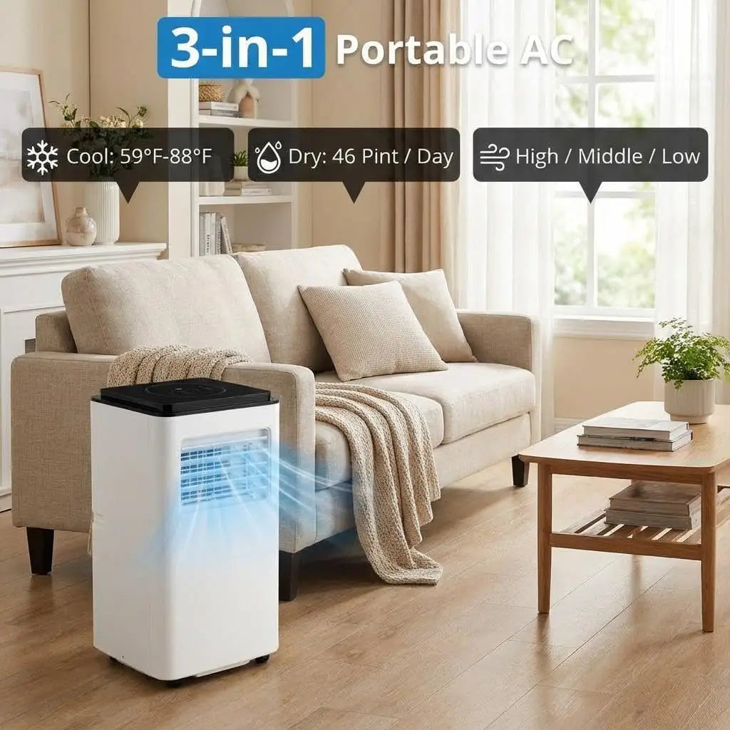 Portable Air Conditioners with Remote Control, 10000 BTU Portable AC Unit Built-in Cool, Dry, Fan Modes, for Room, Dorm, Office,24H Timer Function, Cools Room up to 450 Sq. ft, White