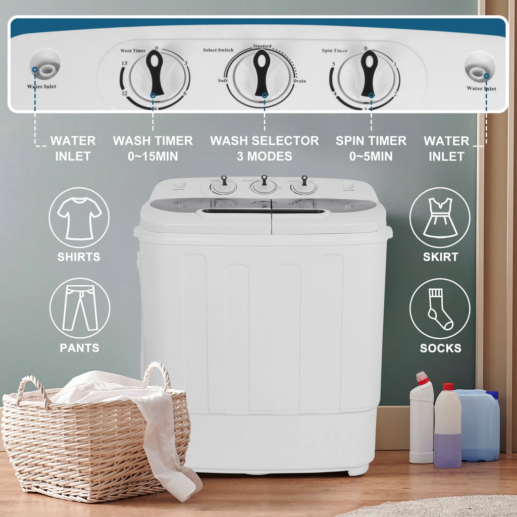 Portable Compact Washer & Dryer with Mini Washing Machine and Spin Dryer, White