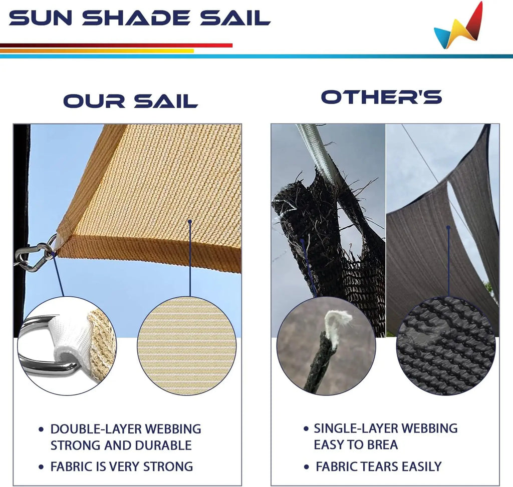 16' x 20' Sun Shade Sail Rec  le Outdoor Canopy Cover UV Block for Backyard Porch Pergola Deck Garden    (Beige)