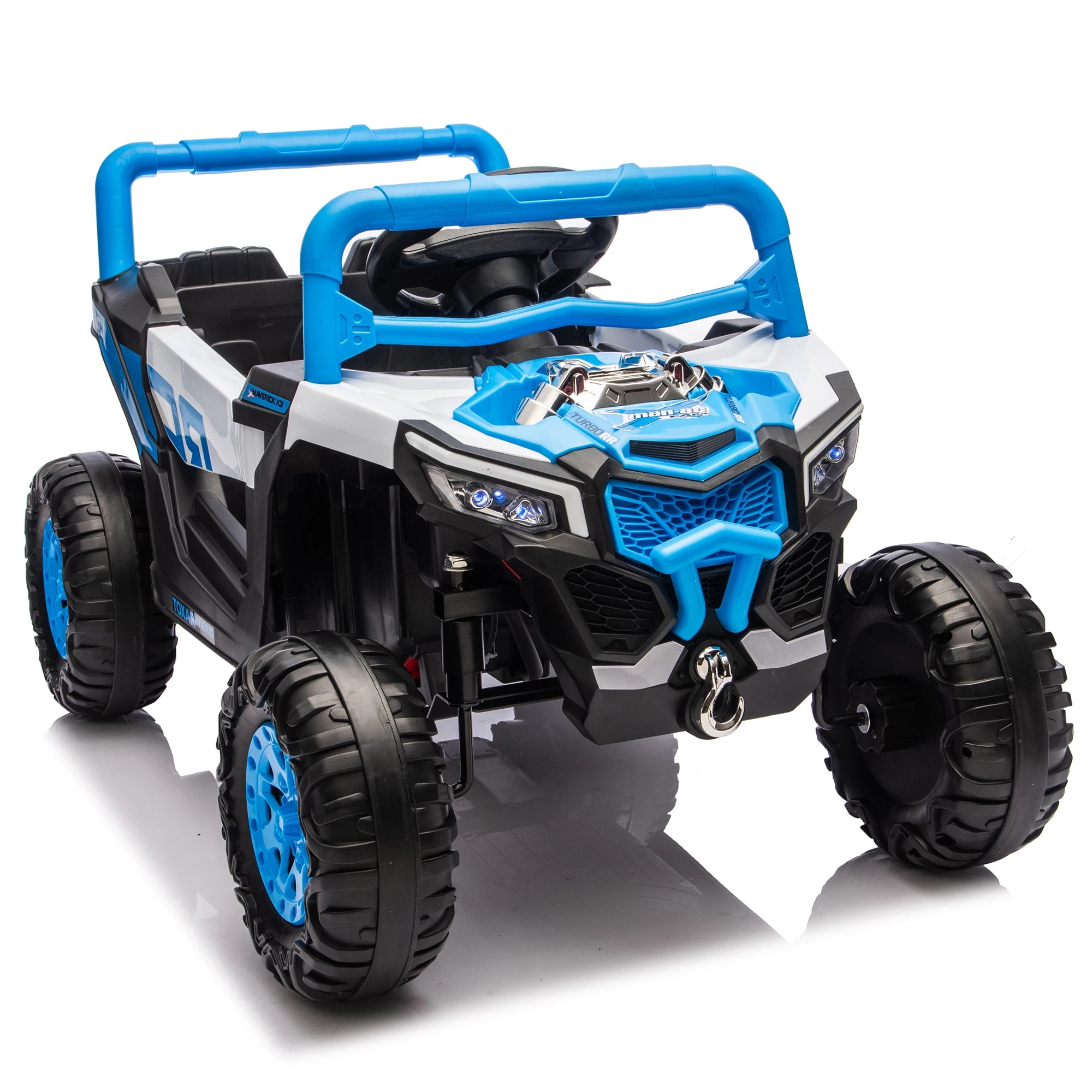 12V Kids Ride on UTV with Parent Remote Control Suspension Anti-slip Wheels LED Lights Music Player Swing Function for Kids Blue