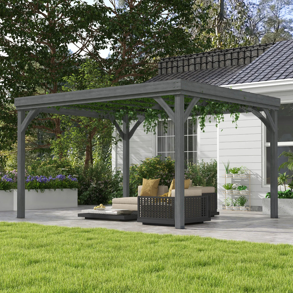 10' x 12' Outdoor Wood Pergola Gazebo with Stable Structure, Gray