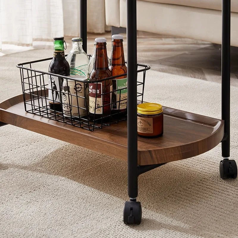 Two-Tier Wooden Rolling Bar Serving Cart | Hotel Restaurant Mobile Tea Cake Dessert Trolley