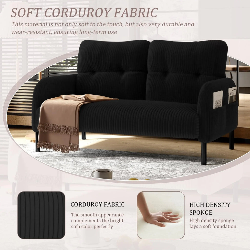 26 Inch Corduroy Single Sofa Chair With Side Pockets High Resilience Cushion Modern Ergonomic Living Room Accent Chair