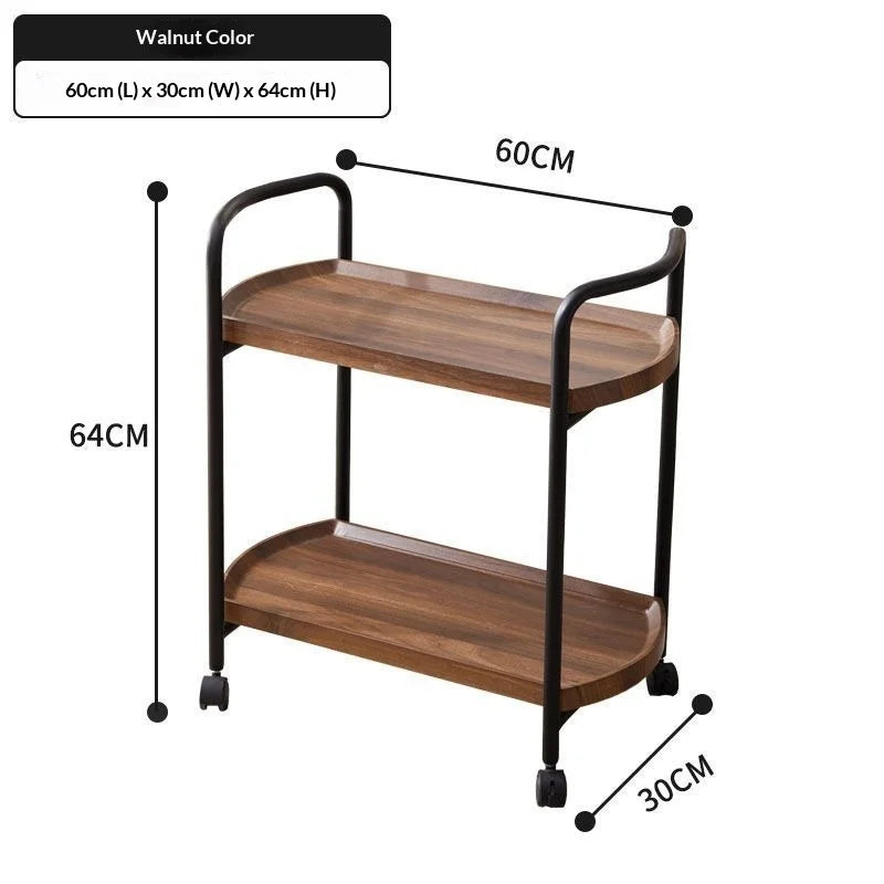Two-Tier Wooden Rolling Bar Serving Cart | Hotel Restaurant Mobile Tea Cake Dessert Trolley