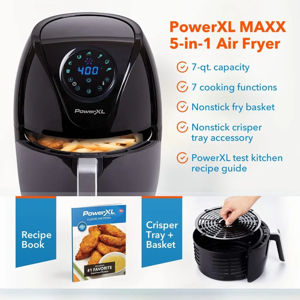 7 QT Air Fryer Oven, Extra Hot Air Fry Technology, 5-in-1 Presets, Nonstick Basket, Healthy Cooking with Less Fat, Black