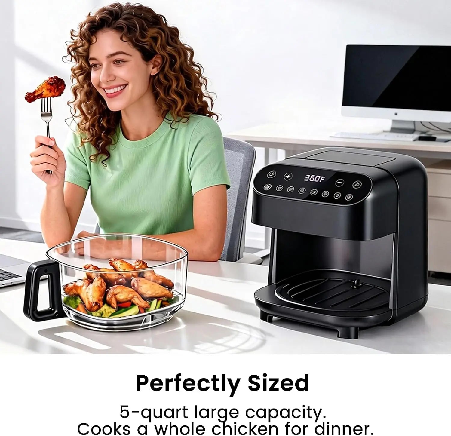 5-Quart Glass Air Fryer with 360° Visible Basket, Food-Grade Stainless Steel Rack, PFAS-Free, Non-Toxic & Coating-Free Design, 8