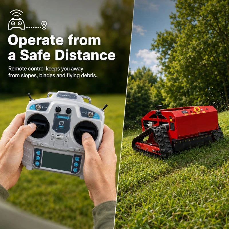 Remote Controlled All-Terrain Crawler Lawn Mower,550mm Cutting Width Self-Propelled Rechargeable Robotic Grass Cutter for Garden