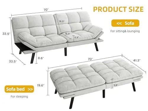 Modern 70-Inch Convertible Futon Couch With Adjustable Backrest, Armrests, And Multi-Position Folding Design For Living Room Or