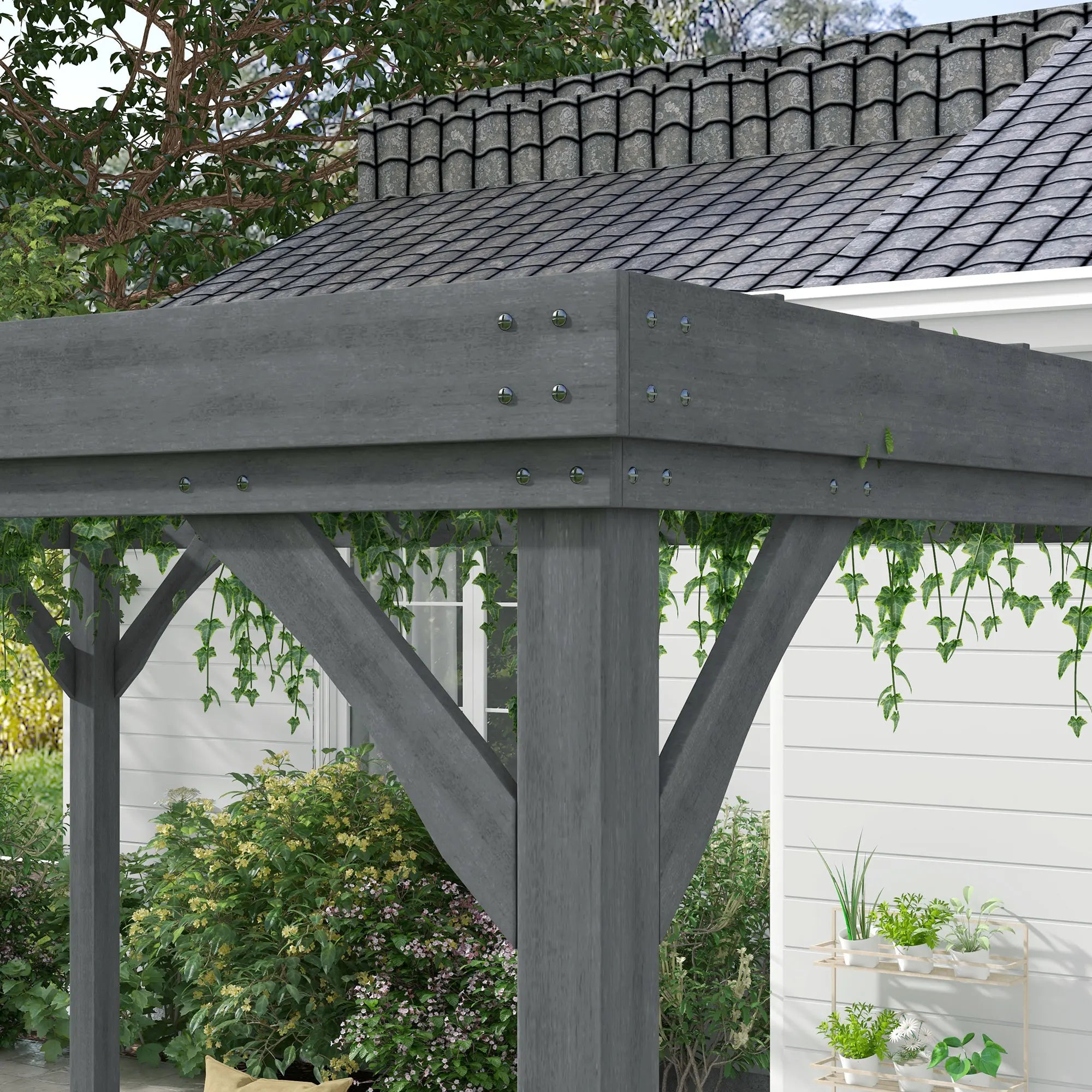 10' x 12' Outdoor Wood Pergola Gazebo with Stable Structure, Gray