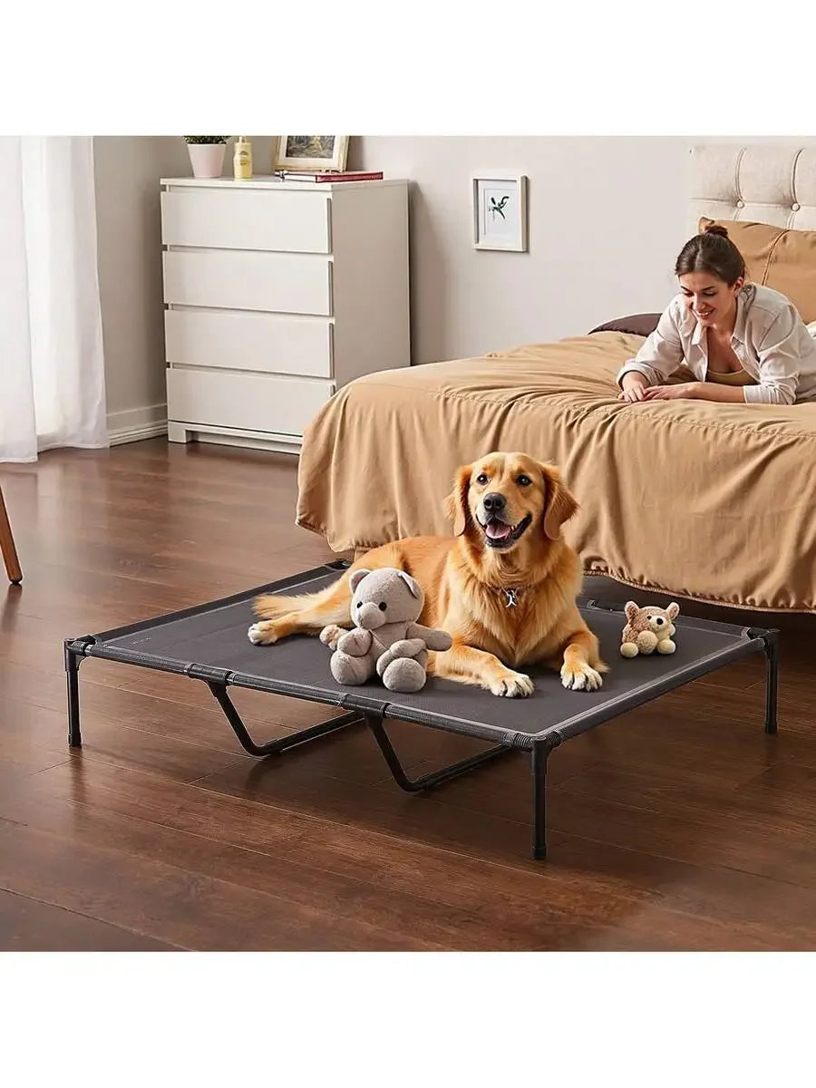 Elevated Dog Bed For Large Dogs, Portable Raised Dog Cot With Steel Metal Frame And Breathable Teslin Mesh, Indoor & Outdoor
