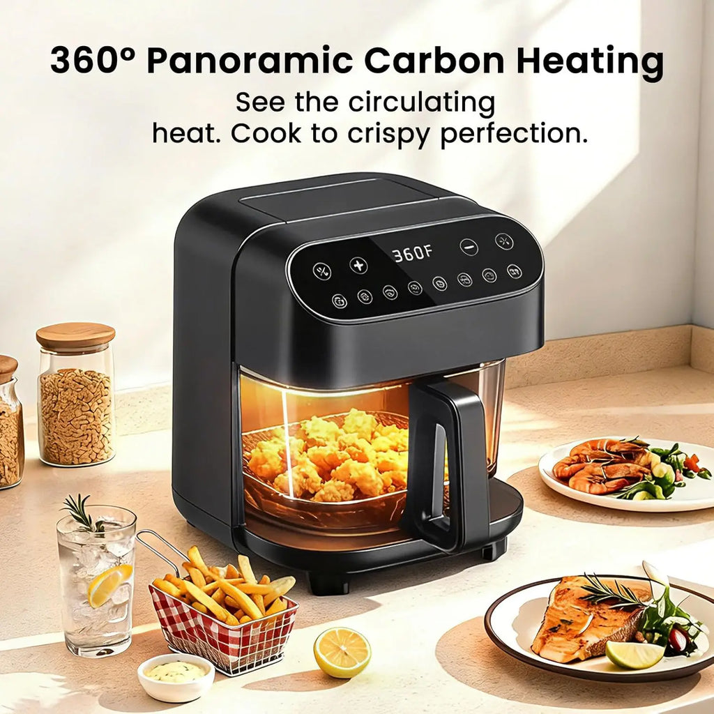 5-Quart Glass Air Fryer with 360° Visible Basket, Food-Grade Stainless Steel Rack, PFAS-Free, Non-Toxic & Coating-Free Design, 8