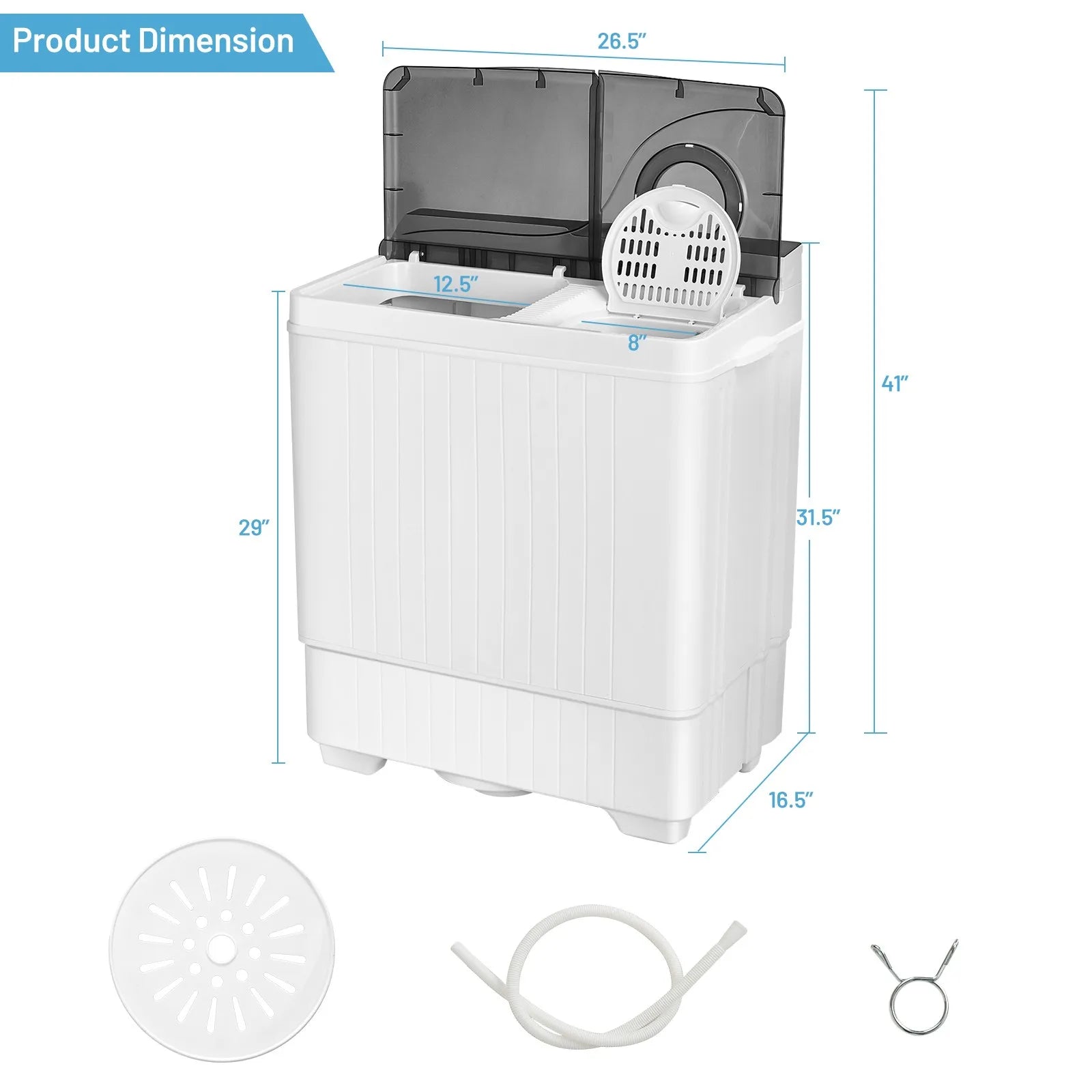 26lbs Semi-automatic Washing Machine Portable W/Built-in Drain Pump Grey