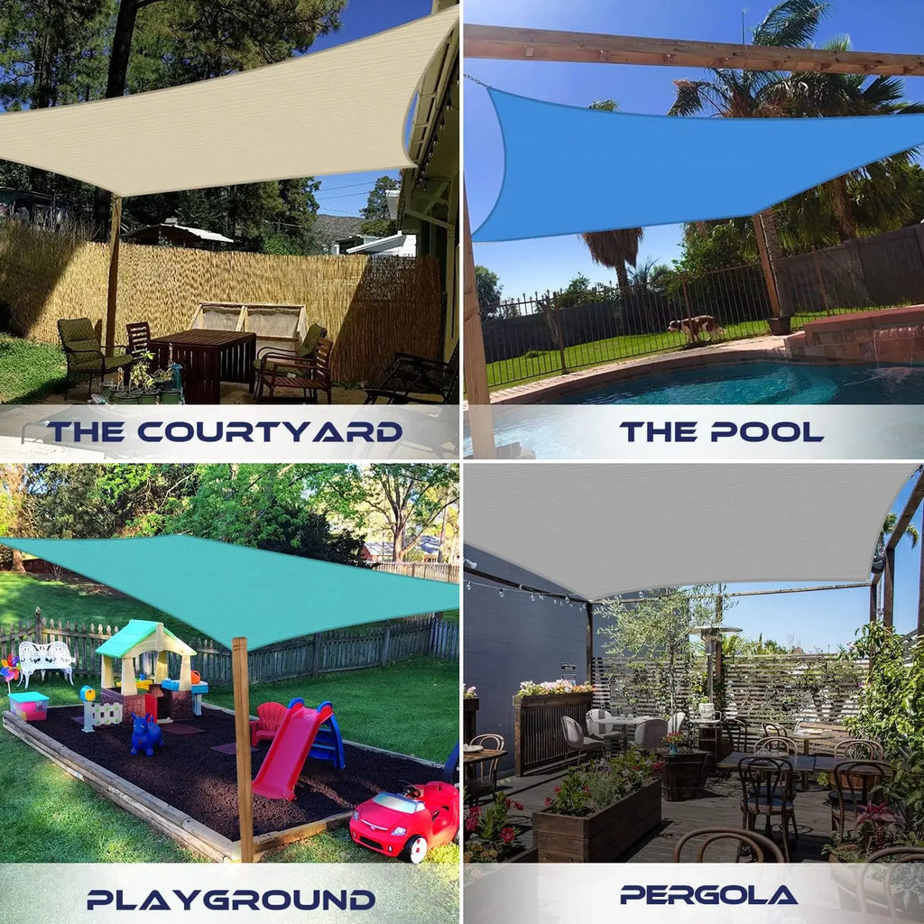 16' x 20' Sun Shade Sail Rec  le Outdoor Canopy Cover UV Block for Backyard Porch Pergola Deck Garden    (Beige)