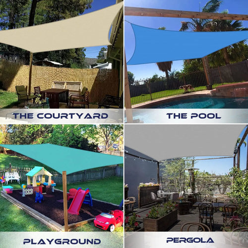 16' x 20' Sun Shade Sail Rec  le Outdoor Canopy Cover UV Block for Backyard Porch Pergola Deck Garden    (Beige)