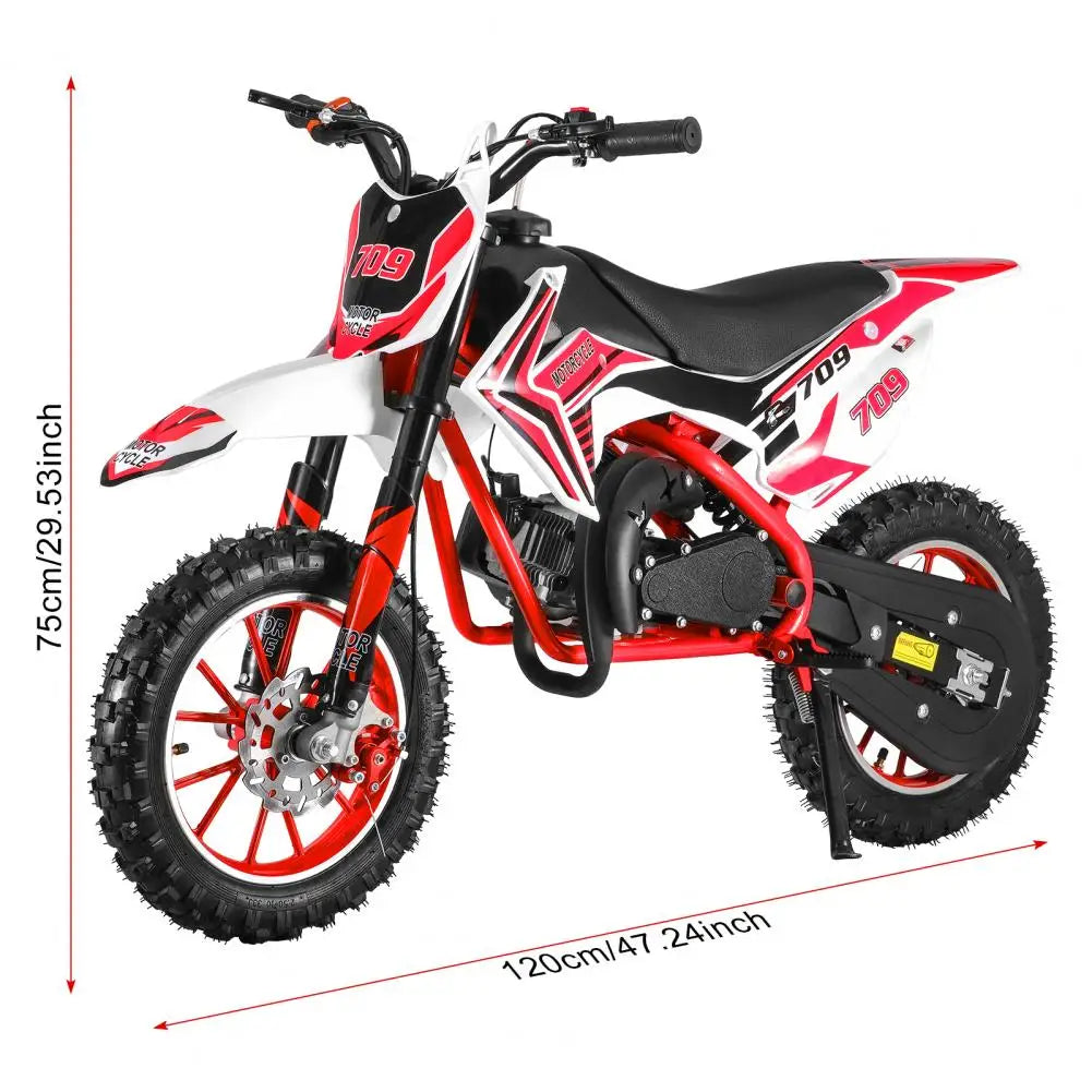 Mini Motocross Bike, Ergonomic Handle 49cc 2-Stroke Kids Dirt Bike, Gas Power Children Motorcycle, Racing Max Speed 30KM/H (Red)