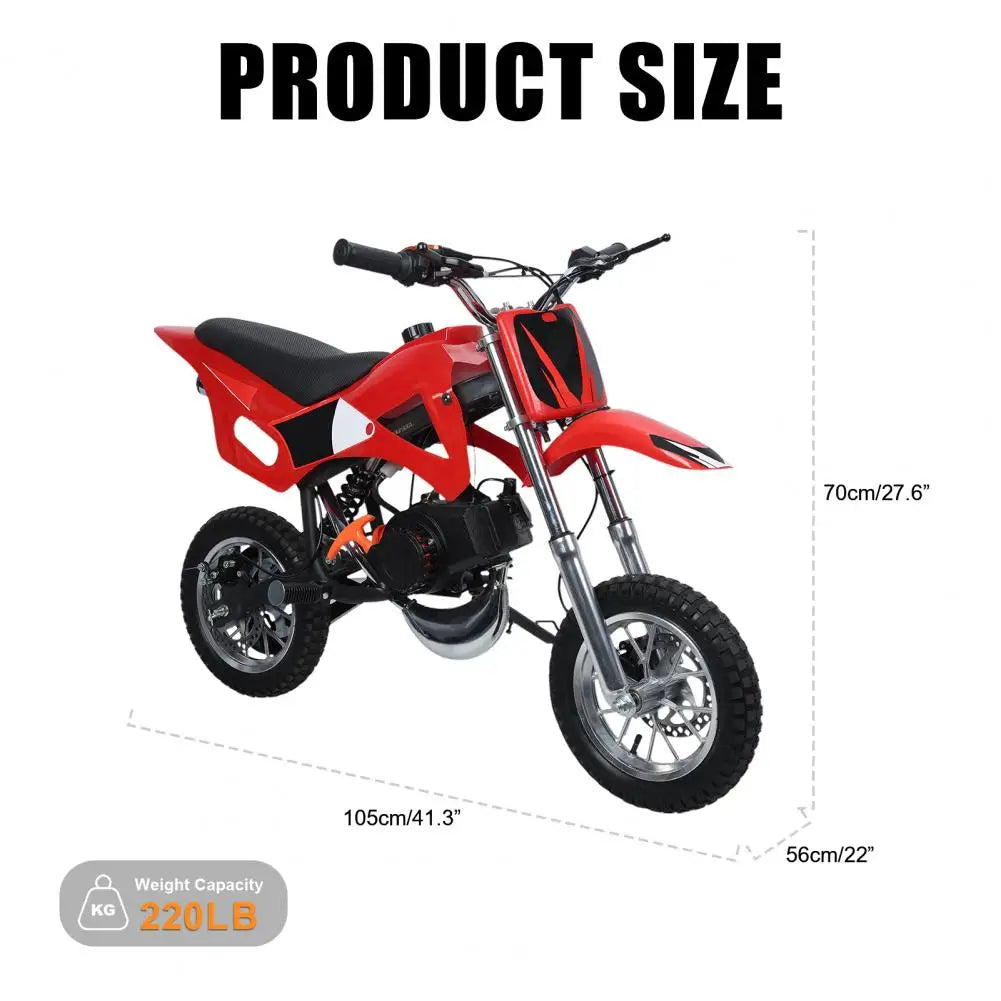 49cc 2-Stroke Motorcycle Kids Dirt Bike, Gas Power Motocross, Beach Off Road Mini Motorcycle, Children Motorbike Disc Brakes