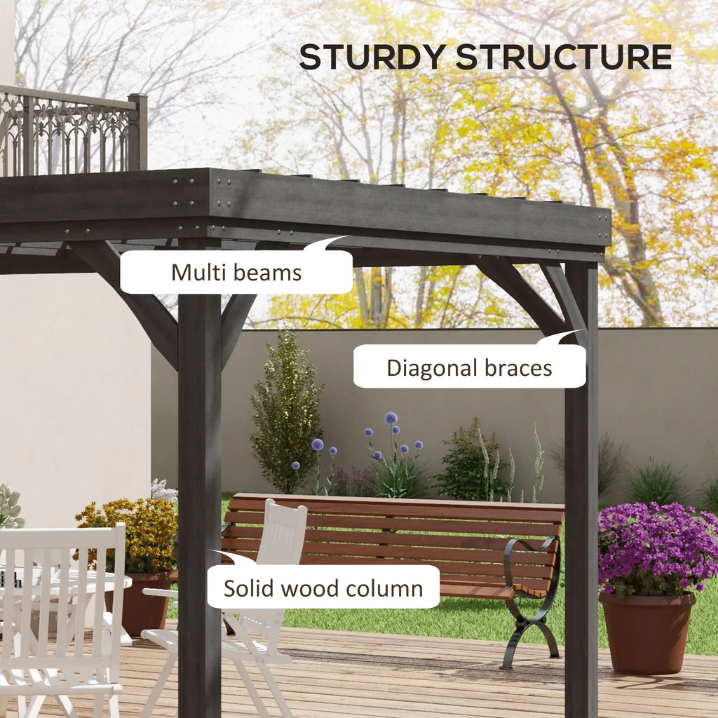 10' x 12' Outdoor Wood Pergola Gazebo with Stable Structure, Gray
