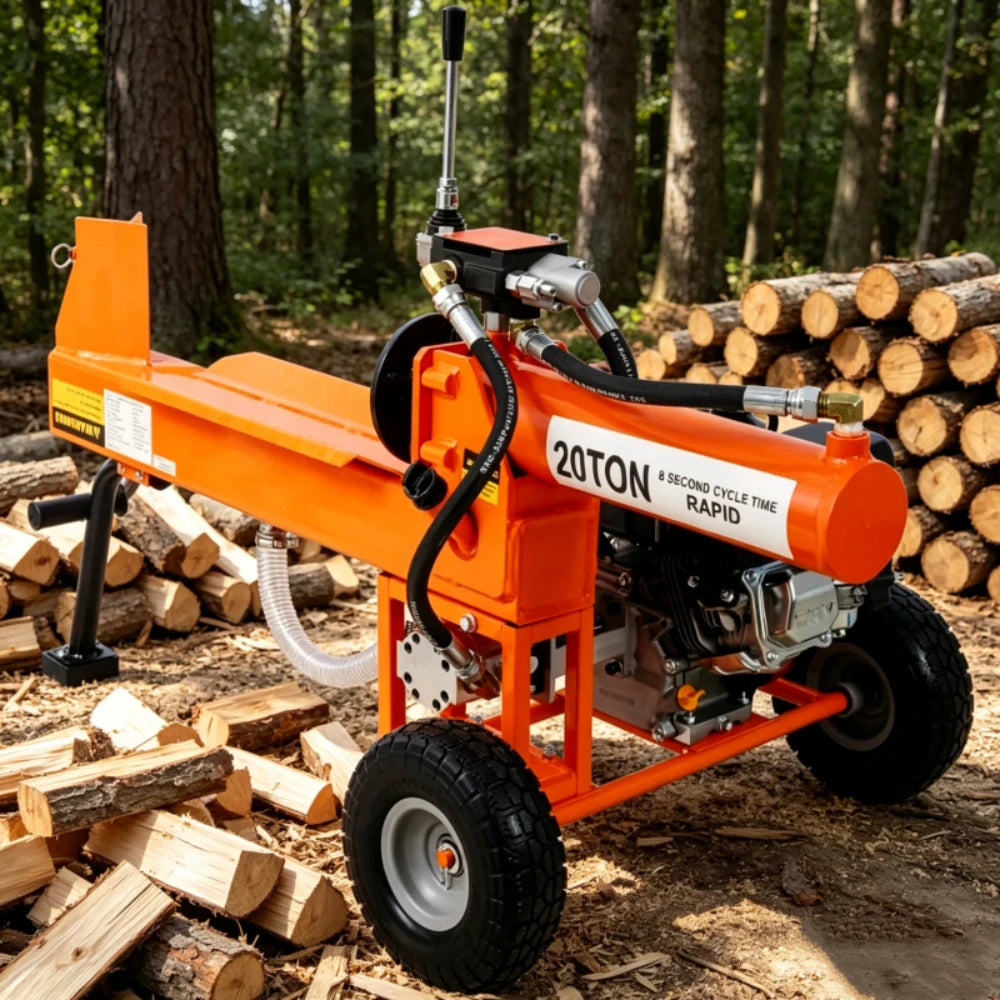 20 Ton Auto Return Log Splitter with 7HP Engine Gear Pump, Full Beam Steel Wedge Firewood Splitting Machine for Forestry Firewood Processing
