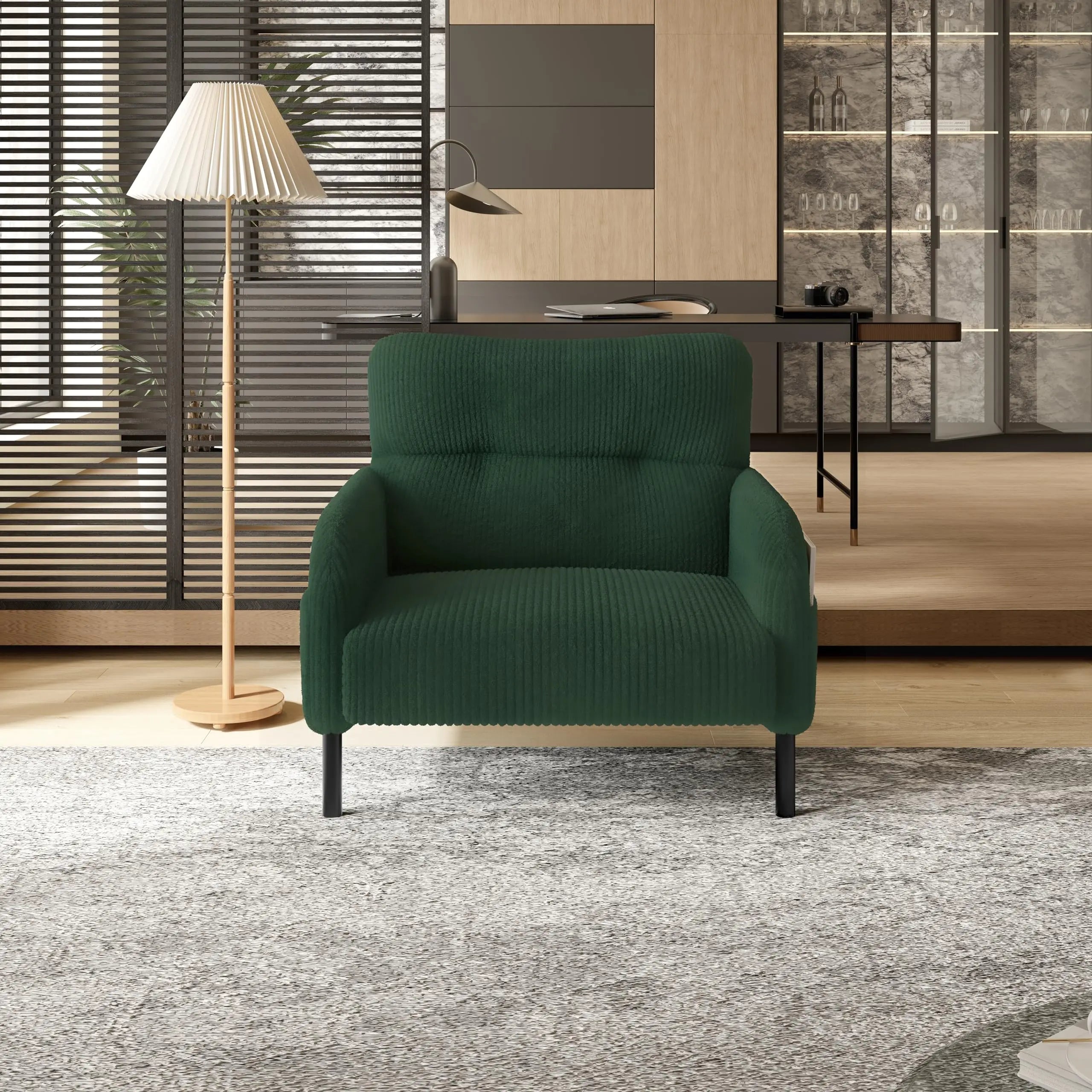 26 Inch Corduroy Single Sofa Chair With Side Pockets High Resilience Cushion Modern Ergonomic Living Room Accent Chair