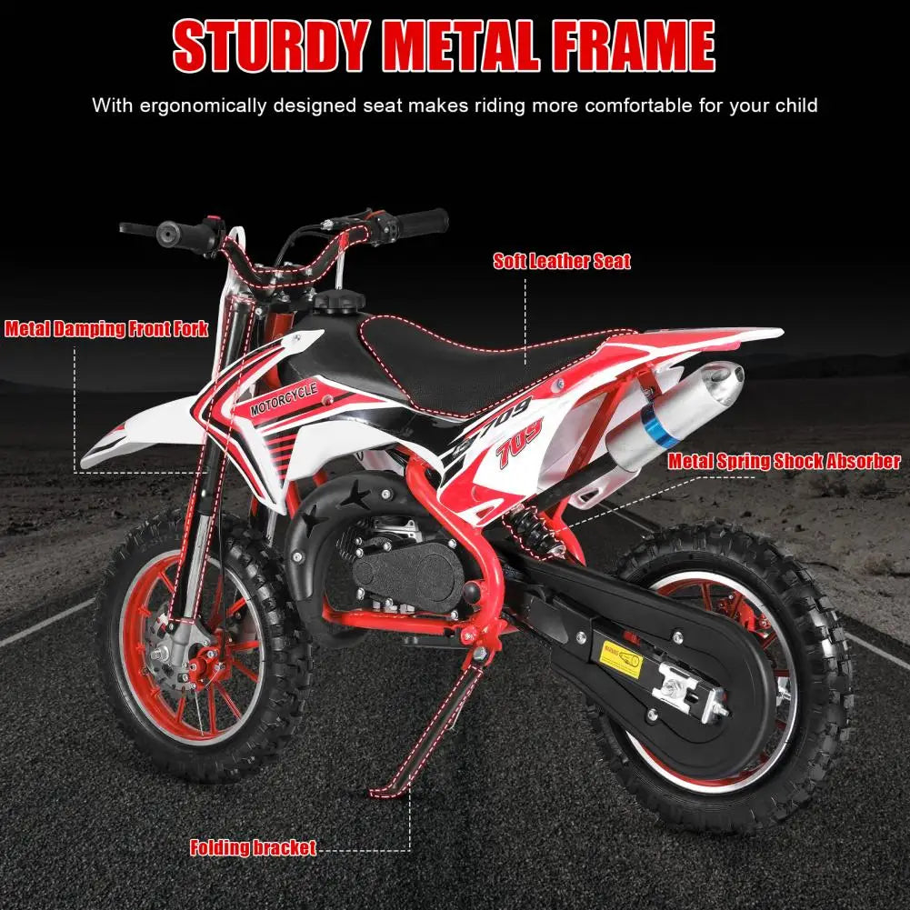 Mini Motocross Bike, Ergonomic Handle 49cc 2-Stroke Kids Dirt Bike, Gas Power Children Motorcycle, Racing Max Speed 30KM/H (Red)