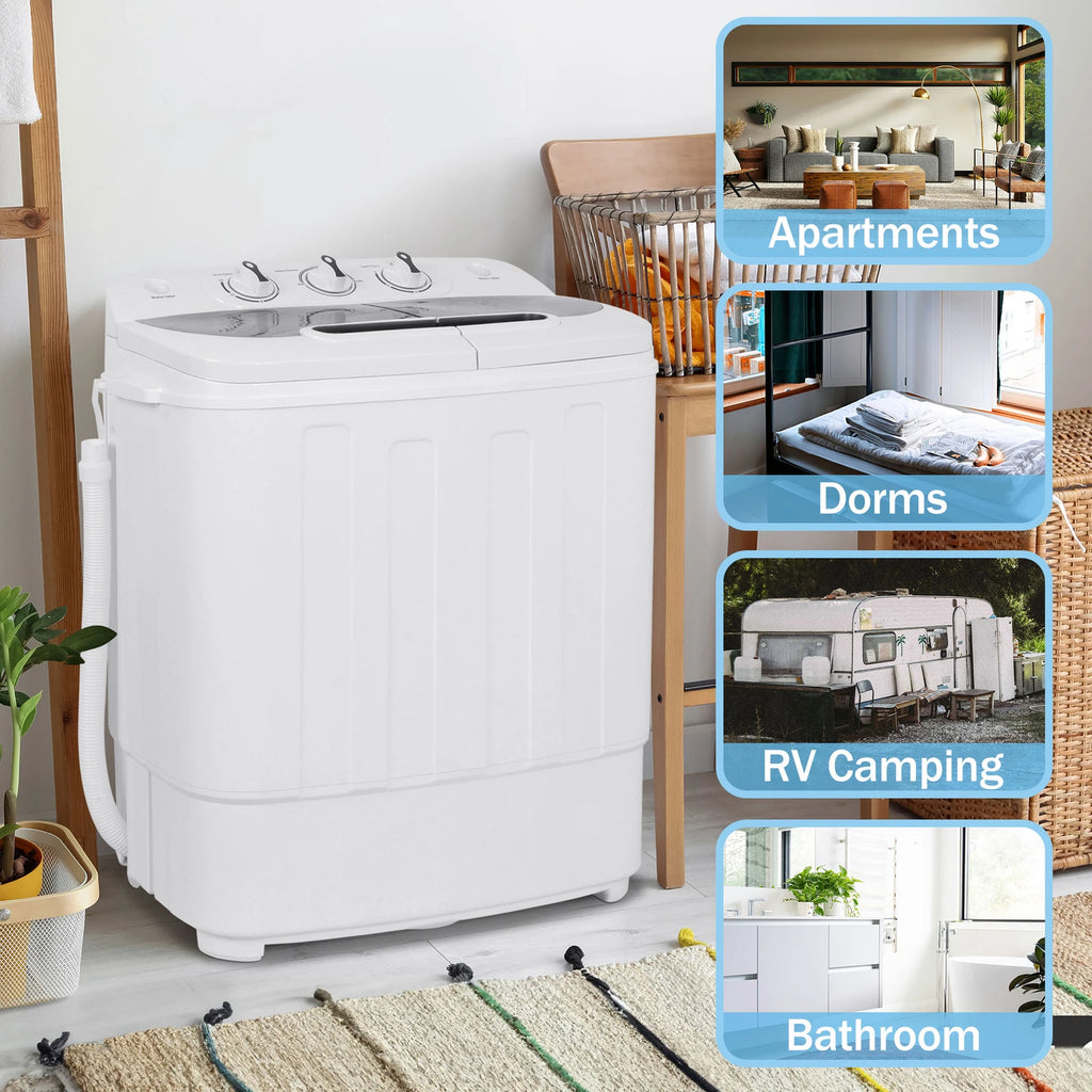 Portable Compact Washer & Dryer with Mini Washing Machine and Spin Dryer, White