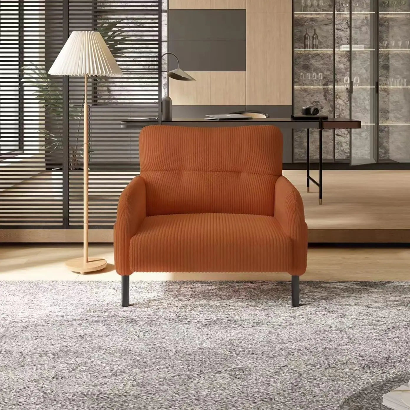 26 Inch Corduroy Single Sofa Chair With Side Pockets High Resilience Cushion Modern Ergonomic Living Room Accent Chair