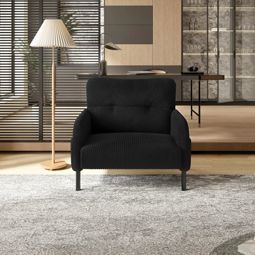 26 Inch Corduroy Single Sofa Chair With Side Pockets High Resilience Cushion Modern Ergonomic Living Room Accent Chair