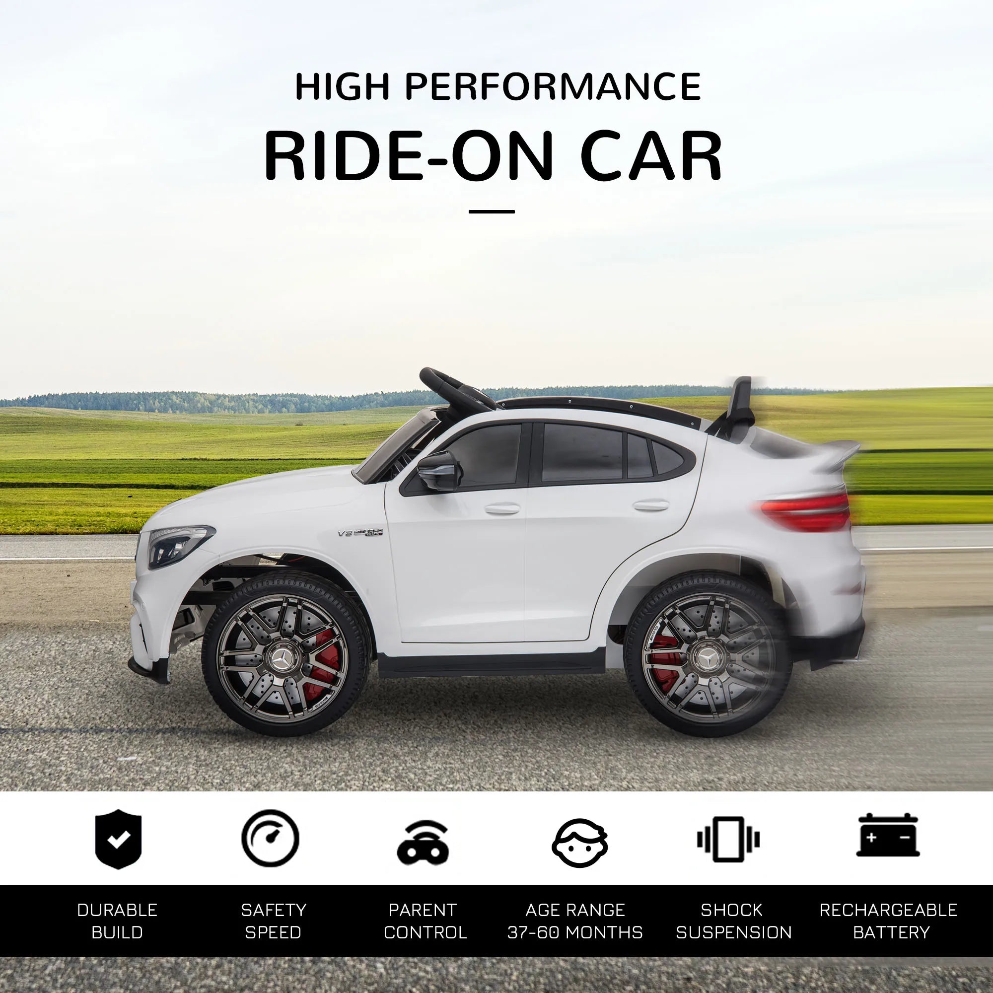 12V Kids Ride on Electric Car with Parent Remote Control Suspension LED Lights Music Player for Kids White