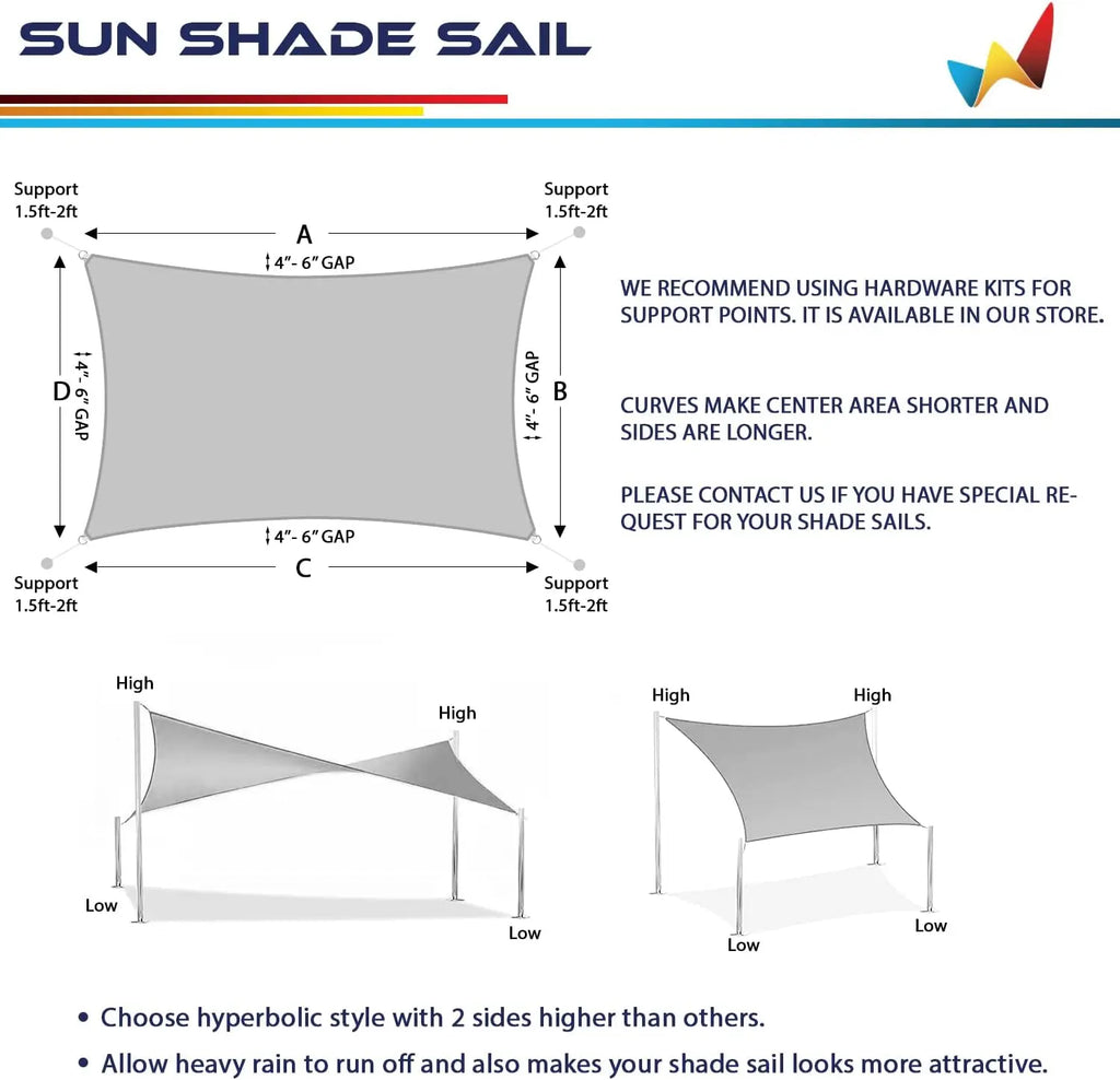 16' x 20' Sun Shade Sail Rec  le Outdoor Canopy Cover UV Block for Backyard Porch Pergola Deck Garden    (Beige)