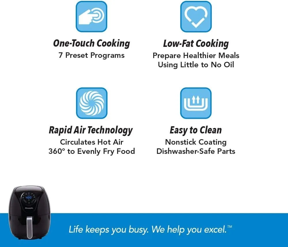 7 QT Air Fryer Oven, Extra Hot Air Fry Technology, 5-in-1 Presets, Nonstick Basket, Healthy Cooking with Less Fat, Black