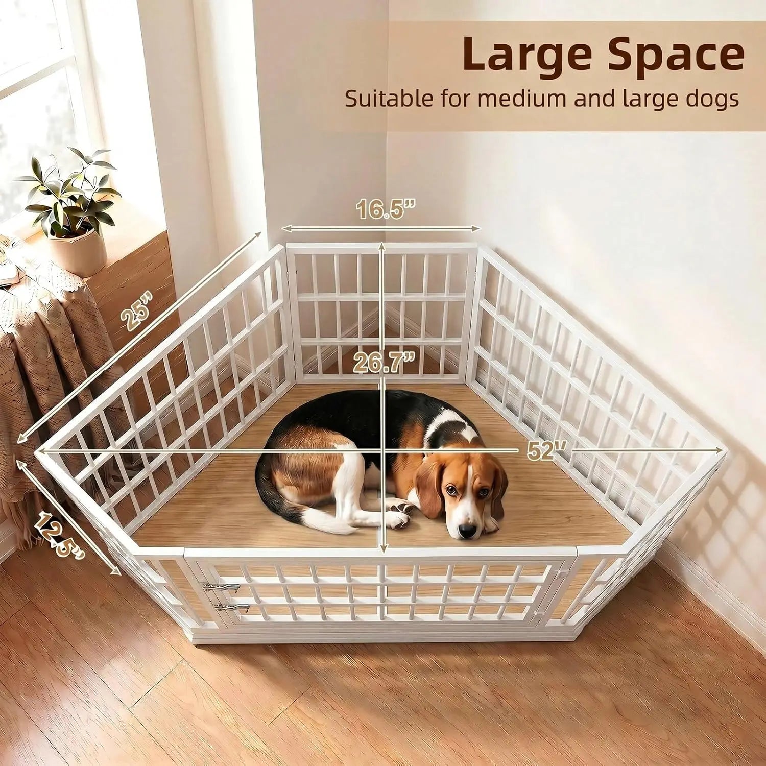 Corner Wooden Dog Crate Furniture, Heavy Duty Indoor Pet Kennel Featuring Wide Top Storage Shelf And Double Door Entry For Large Dogs Living Room Bedroom Limited Space, Natural Wood
