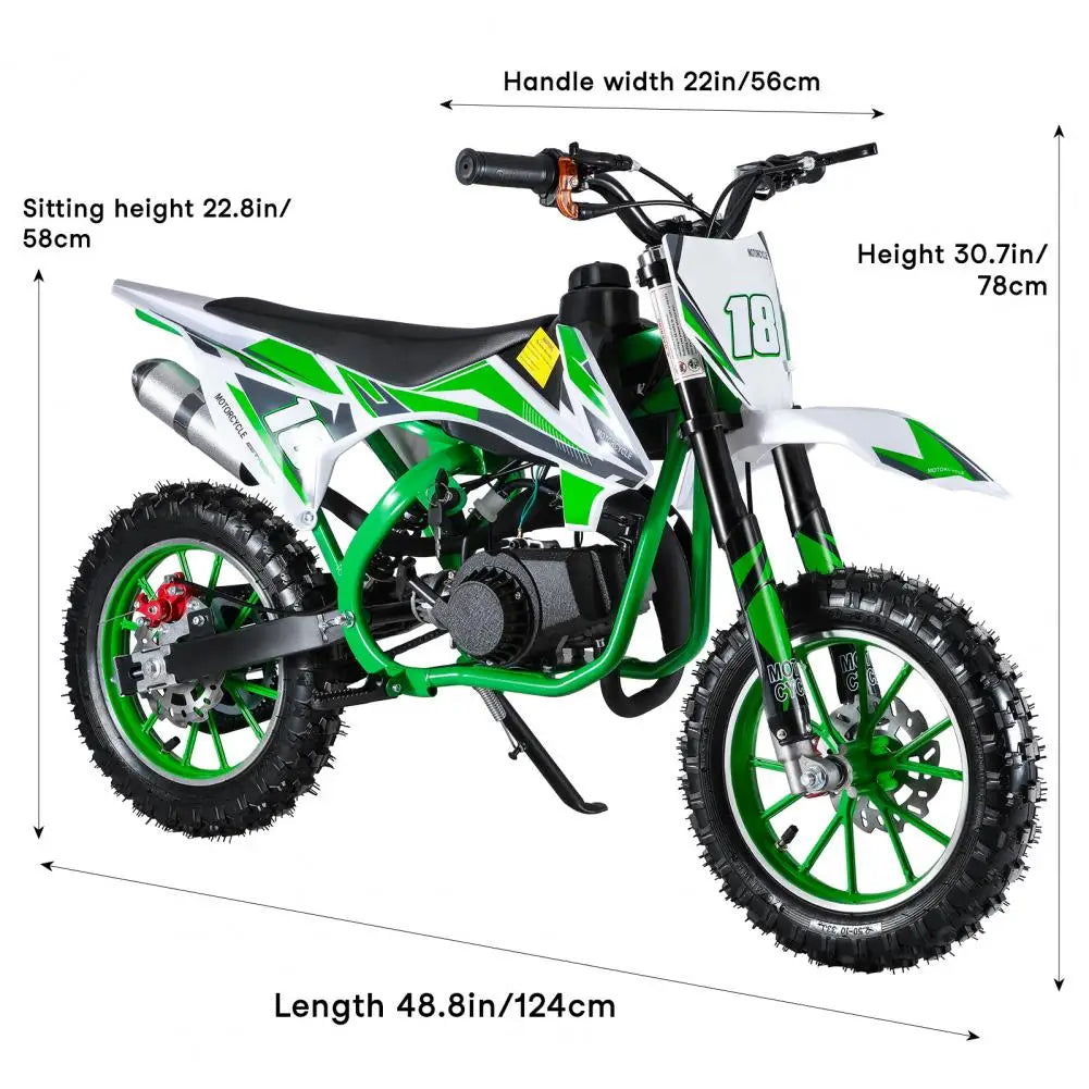 49cc 2-Stroke Kids Dirt Bike, Petrol Power Motocross, Off Road Mini Motorcycle, Pocket Motorbike With Front Rear Disc Brakes