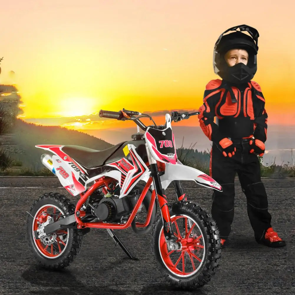 Mini Motocross Bike, Ergonomic Handle 49cc 2-Stroke Kids Dirt Bike, Gas Power Children Motorcycle, Racing Max Speed 30KM/H (Red)