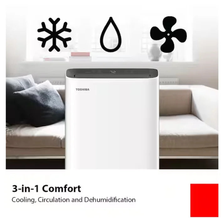 Midea Toshiba 3-in-1 Portable Air Conditioner 8000 BTU Mobile AC Unit Dehumidifier Fan Remote Room Cooler for Home Office 350 sq ft