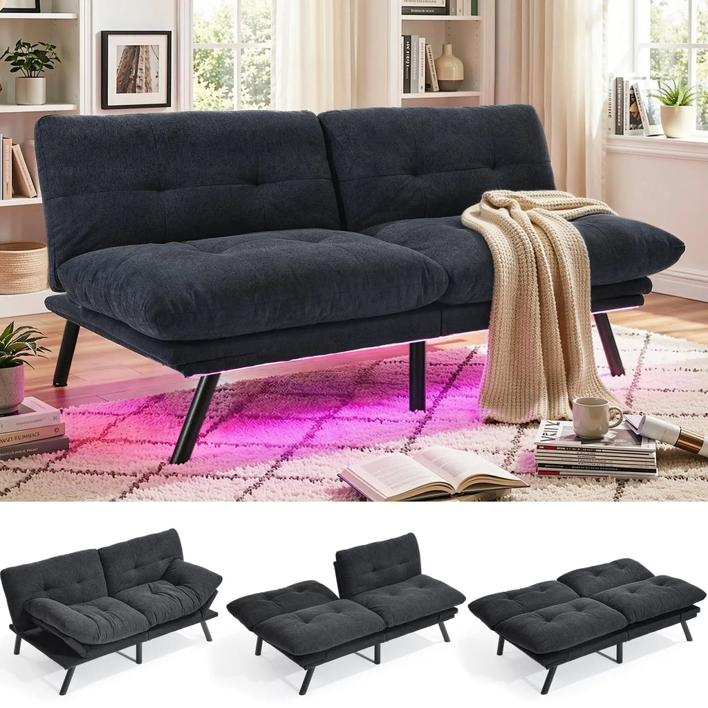 Modern 70-Inch Convertible Futon Couch With Adjustable Backrest, Armrests, And Multi-Position Folding Design For Living Room Or