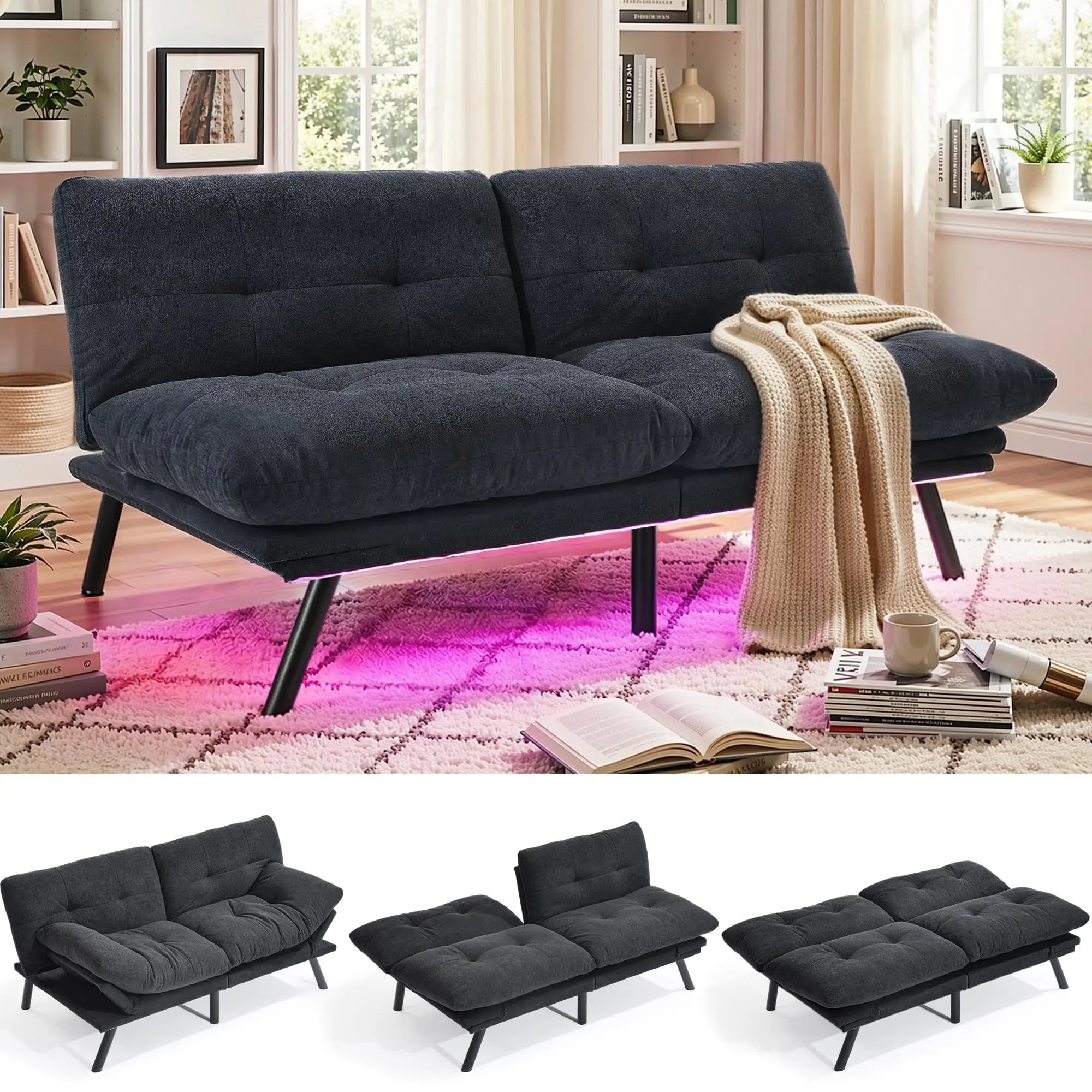 Modern 70-Inch Convertible Futon Couch With Adjustable Backrest, Armrests, And Multi-Position Folding Design For Living Room Or