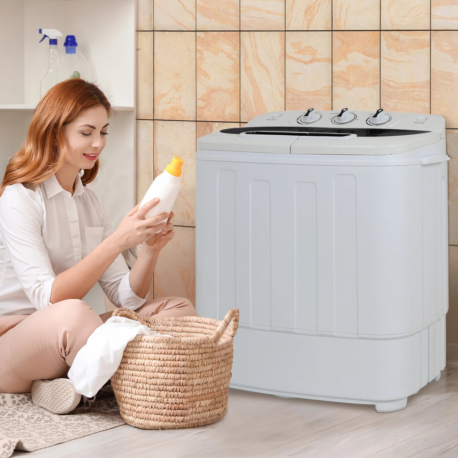 Portable Compact Washer & Dryer with Mini Washing Machine and Spin Dryer, White