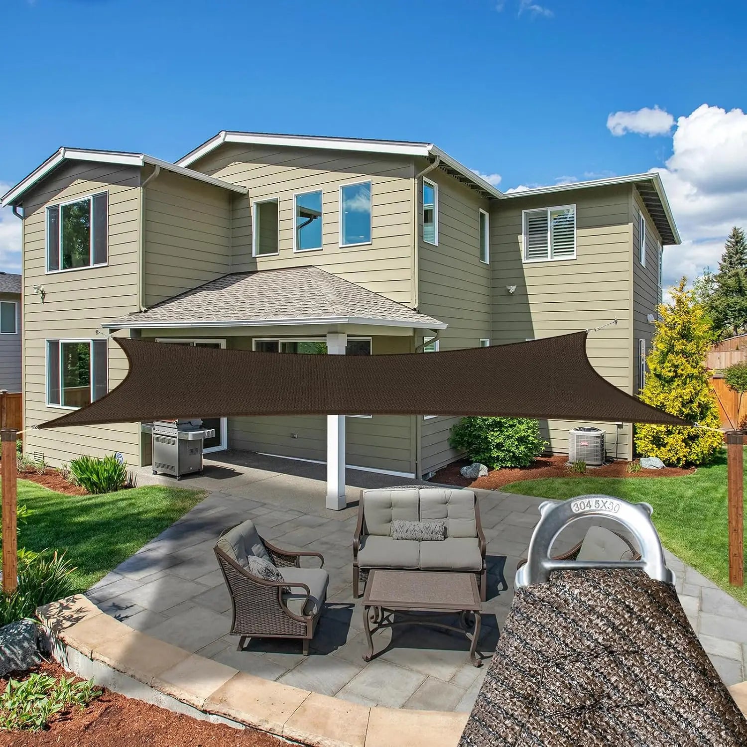 Polyethylene Sun Shade Sail, Heavy Duty Commercial Grade Rectangle Canopy For Backyard Patio Outdoor Deck And Garden, Durable UV Protection Breathable Awning Cover, Brown Single Pack